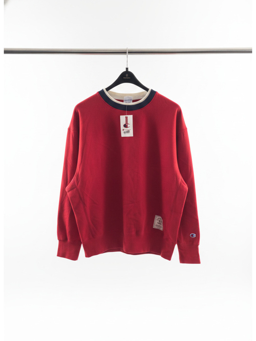 Champion Red Crewneck Sweatshirt with Contrast Collar